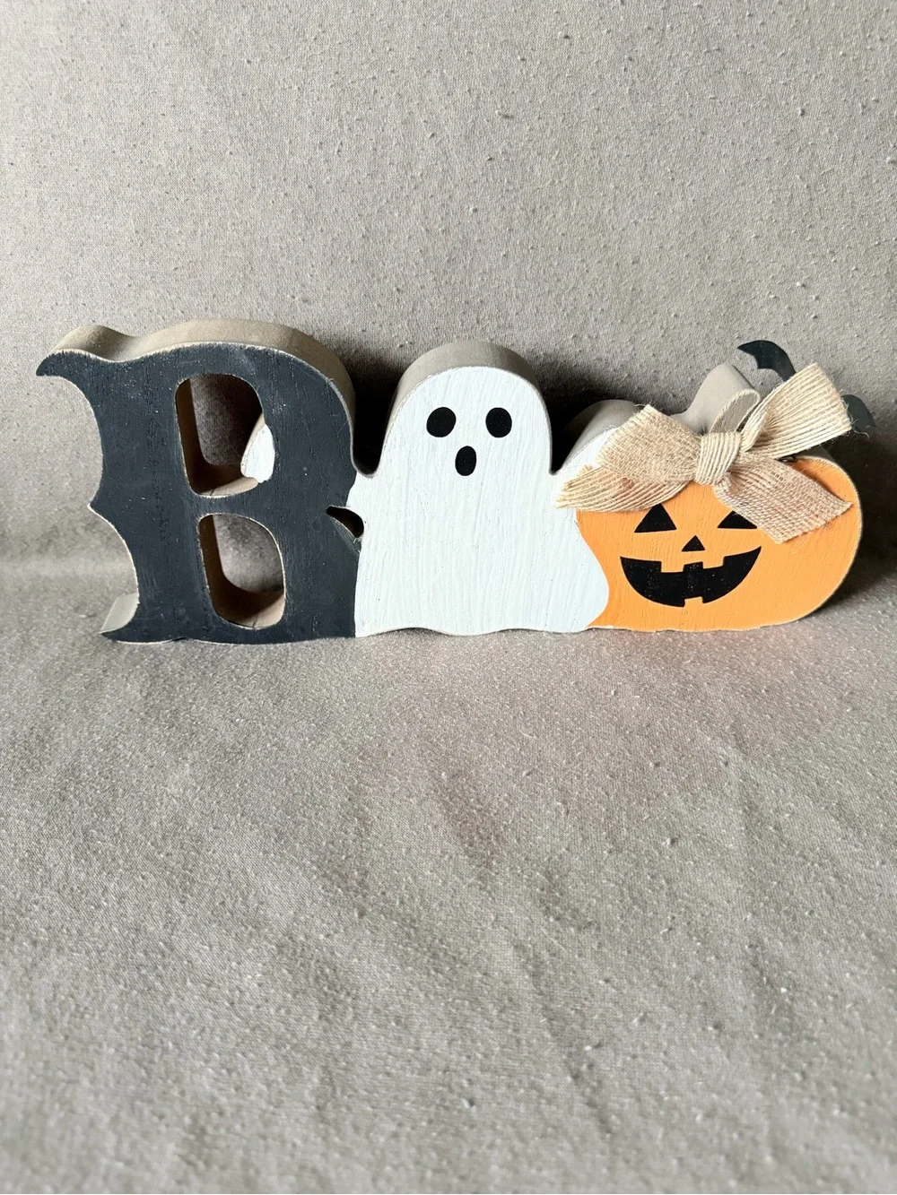 Halloween Wooden 'BOO' Table Decor - Orange, White, Black